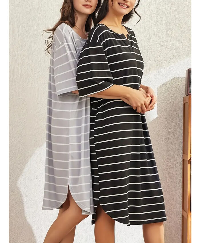 2 Pcs Stripe Print Lounge Dress